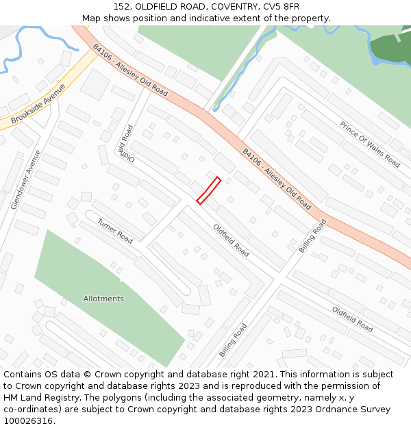 152, OLDFIELD ROAD, COVENTRY, CV5 8FR: Location map and indicative extent of plot