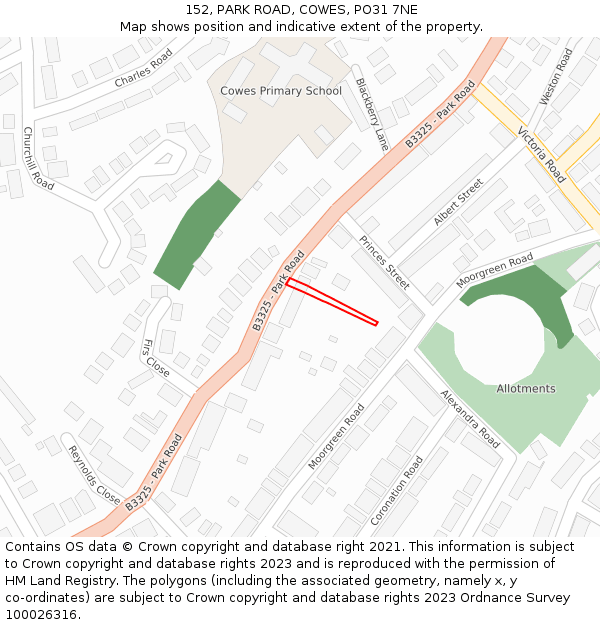 152, PARK ROAD, COWES, PO31 7NE: Location map and indicative extent of plot