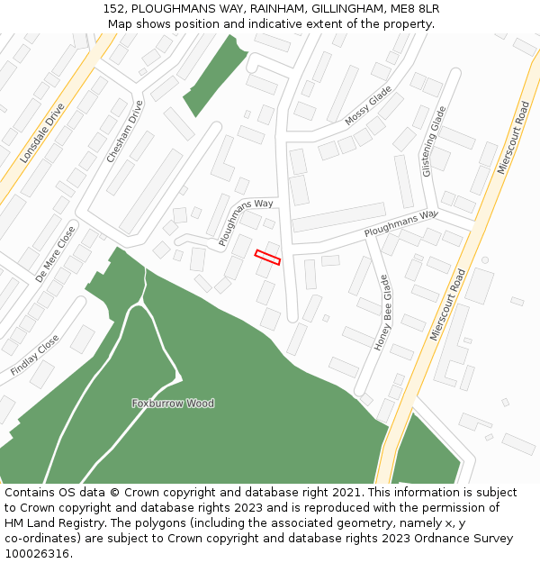 152, PLOUGHMANS WAY, RAINHAM, GILLINGHAM, ME8 8LR: Location map and indicative extent of plot