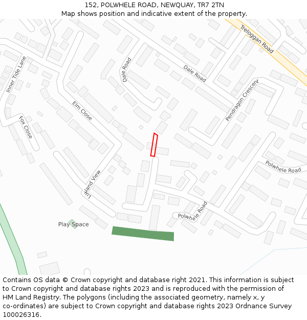 152, POLWHELE ROAD, NEWQUAY, TR7 2TN: Location map and indicative extent of plot