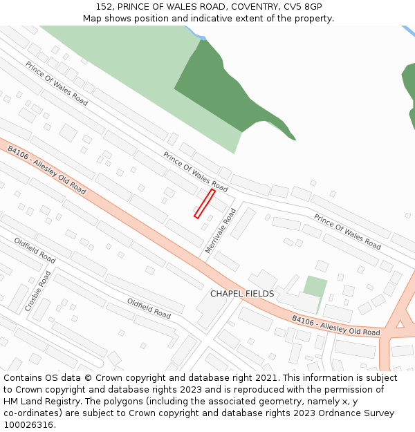 152, PRINCE OF WALES ROAD, COVENTRY, CV5 8GP: Location map and indicative extent of plot