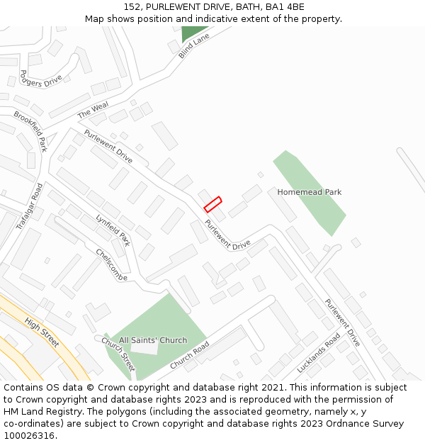152, PURLEWENT DRIVE, BATH, BA1 4BE: Location map and indicative extent of plot