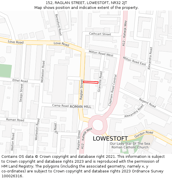 152, RAGLAN STREET, LOWESTOFT, NR32 2JT: Location map and indicative extent of plot