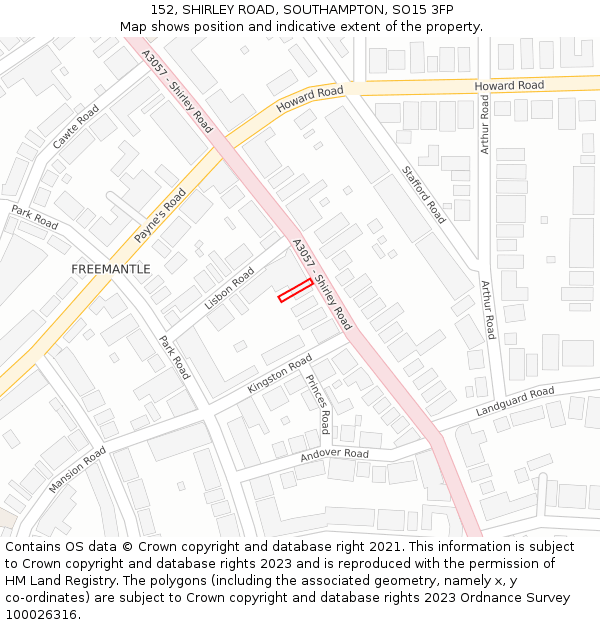 152, SHIRLEY ROAD, SOUTHAMPTON, SO15 3FP: Location map and indicative extent of plot