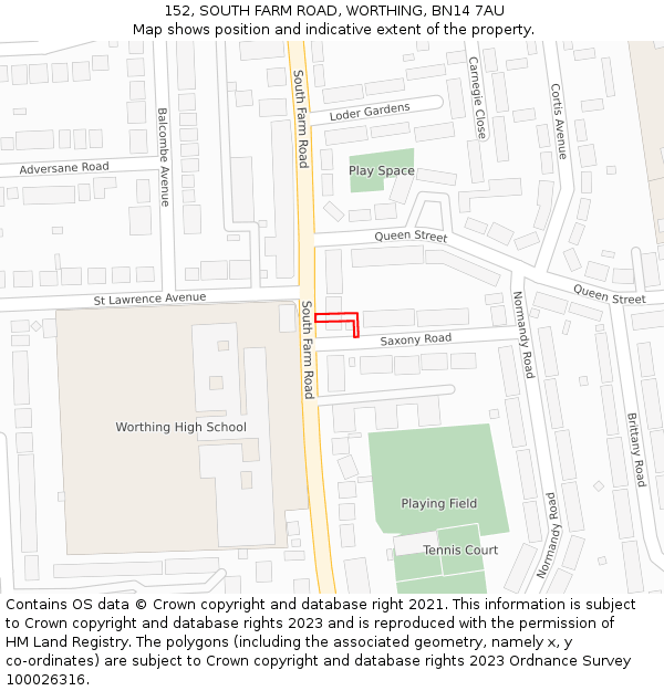 152, SOUTH FARM ROAD, WORTHING, BN14 7AU: Location map and indicative extent of plot