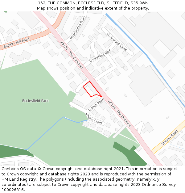 152, THE COMMON, ECCLESFIELD, SHEFFIELD, S35 9WN: Location map and indicative extent of plot