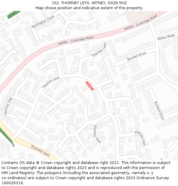 152, THORNEY LEYS, WITNEY, OX28 5NZ: Location map and indicative extent of plot