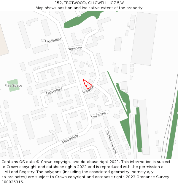 152, TROTWOOD, CHIGWELL, IG7 5JW: Location map and indicative extent of plot