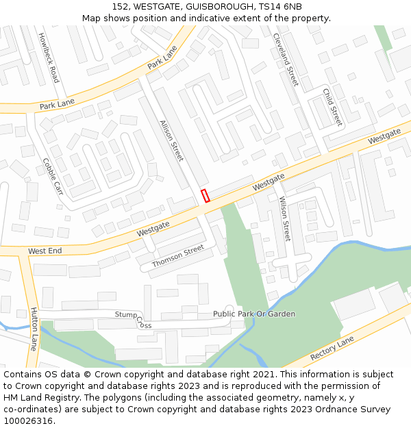 152, WESTGATE, GUISBOROUGH, TS14 6NB: Location map and indicative extent of plot
