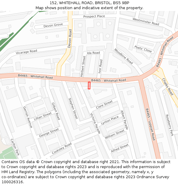 152, WHITEHALL ROAD, BRISTOL, BS5 9BP: Location map and indicative extent of plot