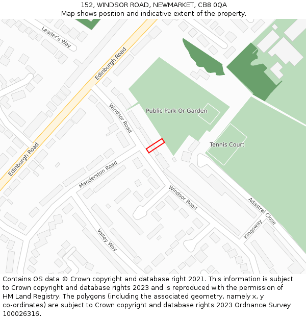 152, WINDSOR ROAD, NEWMARKET, CB8 0QA: Location map and indicative extent of plot