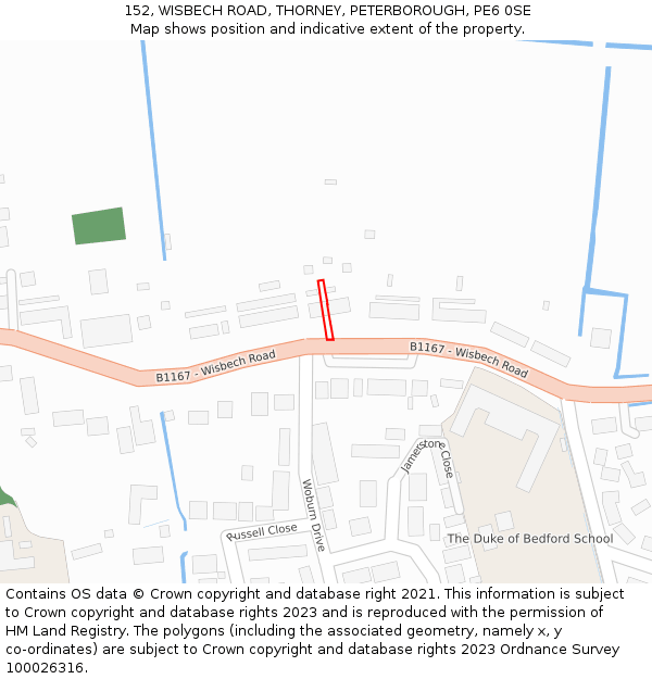 152, WISBECH ROAD, THORNEY, PETERBOROUGH, PE6 0SE: Location map and indicative extent of plot