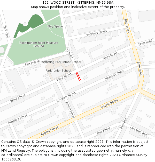 152, WOOD STREET, KETTERING, NN16 9SA: Location map and indicative extent of plot