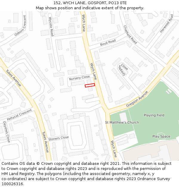 152, WYCH LANE, GOSPORT, PO13 0TE: Location map and indicative extent of plot