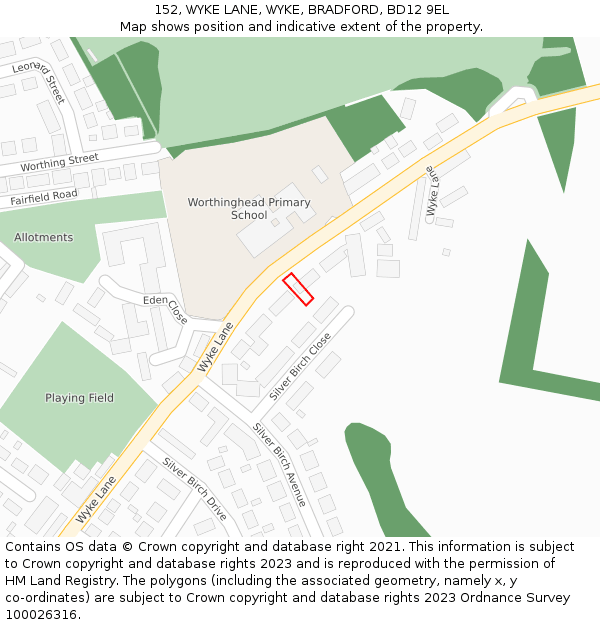 152, WYKE LANE, WYKE, BRADFORD, BD12 9EL: Location map and indicative extent of plot