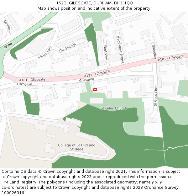 152B, GILESGATE, DURHAM, DH1 1QQ: Location map and indicative extent of plot