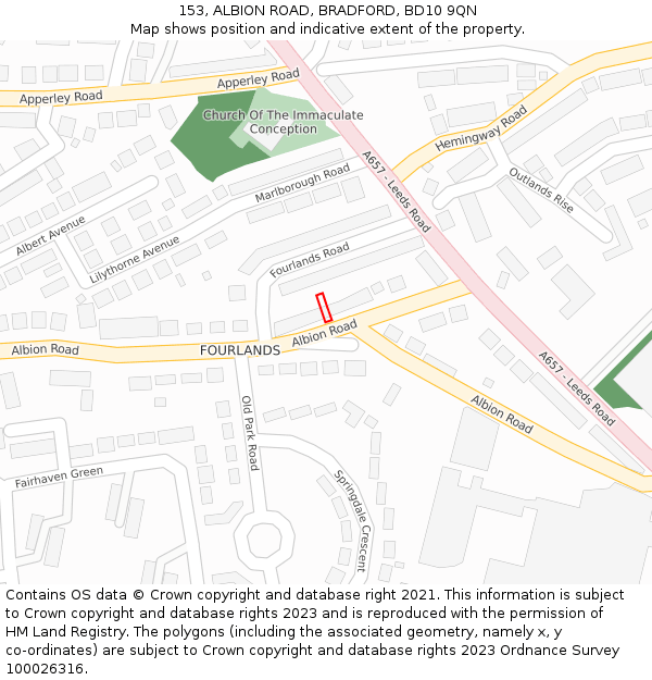 153, ALBION ROAD, BRADFORD, BD10 9QN: Location map and indicative extent of plot