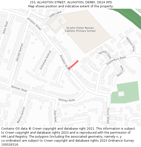 153, ALVASTON STREET, ALVASTON, DERBY, DE24 0PD: Location map and indicative extent of plot