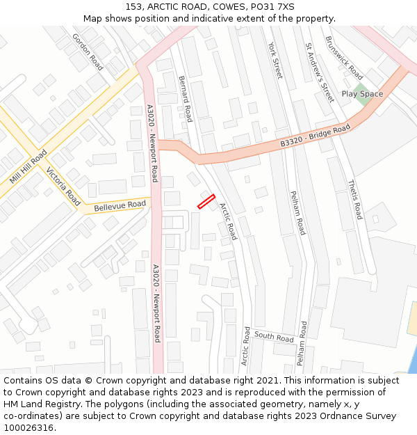 153, ARCTIC ROAD, COWES, PO31 7XS: Location map and indicative extent of plot