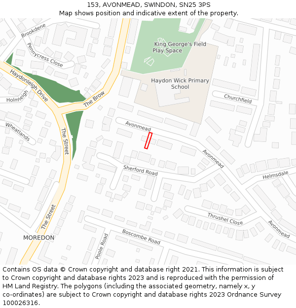153, AVONMEAD, SWINDON, SN25 3PS: Location map and indicative extent of plot