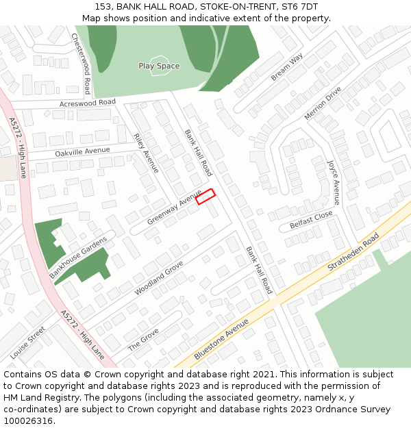 153, BANK HALL ROAD, STOKE-ON-TRENT, ST6 7DT: Location map and indicative extent of plot