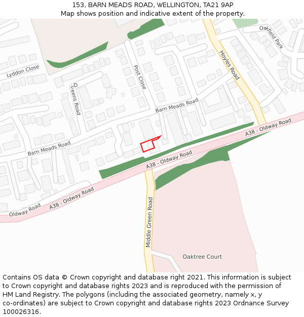 153, BARN MEADS ROAD, WELLINGTON, TA21 9AP: Location map and indicative extent of plot