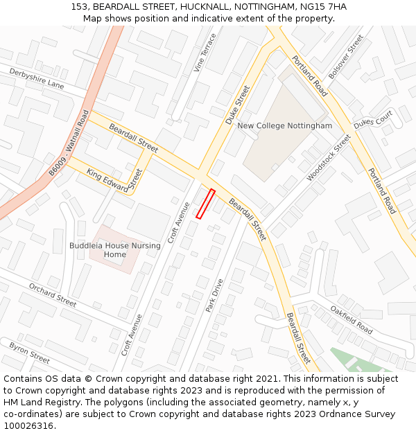 153, BEARDALL STREET, HUCKNALL, NOTTINGHAM, NG15 7HA: Location map and indicative extent of plot