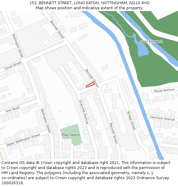 153, BENNETT STREET, LONG EATON, NOTTINGHAM, NG10 4HG: Location map and indicative extent of plot