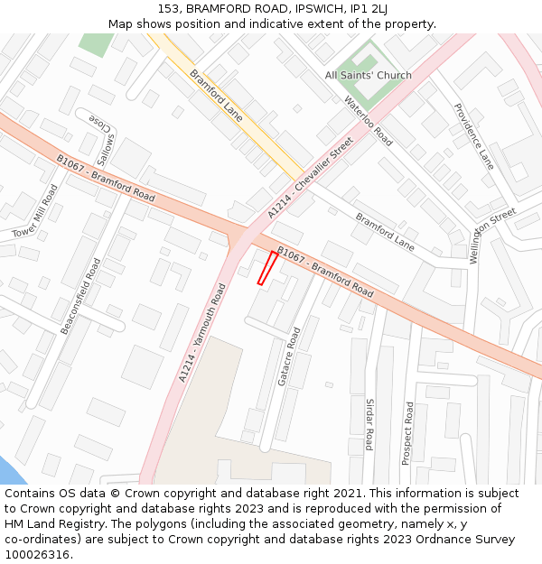 153, BRAMFORD ROAD, IPSWICH, IP1 2LJ: Location map and indicative extent of plot