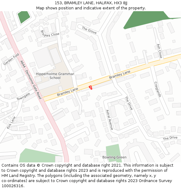 153, BRAMLEY LANE, HALIFAX, HX3 8JJ: Location map and indicative extent of plot