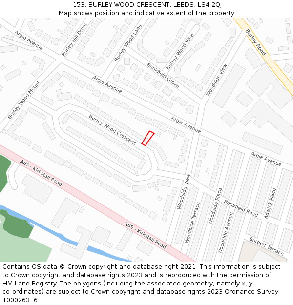 153, BURLEY WOOD CRESCENT, LEEDS, LS4 2QJ: Location map and indicative extent of plot