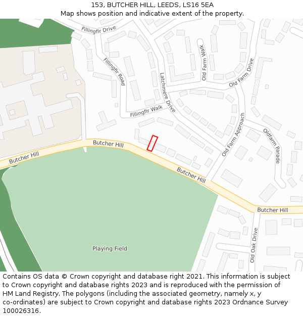 153, BUTCHER HILL, LEEDS, LS16 5EA: Location map and indicative extent of plot