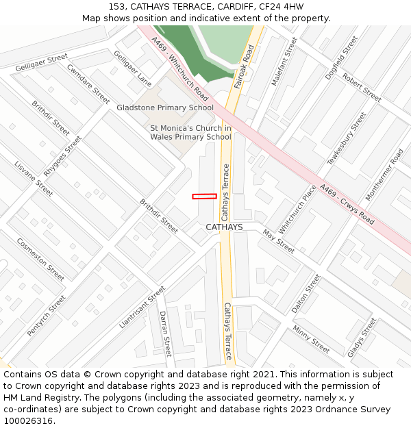 153, CATHAYS TERRACE, CARDIFF, CF24 4HW: Location map and indicative extent of plot