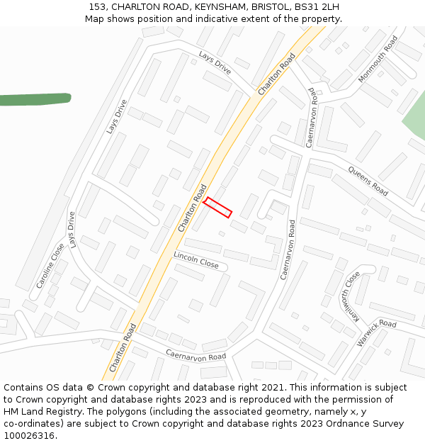 153, CHARLTON ROAD, KEYNSHAM, BRISTOL, BS31 2LH: Location map and indicative extent of plot