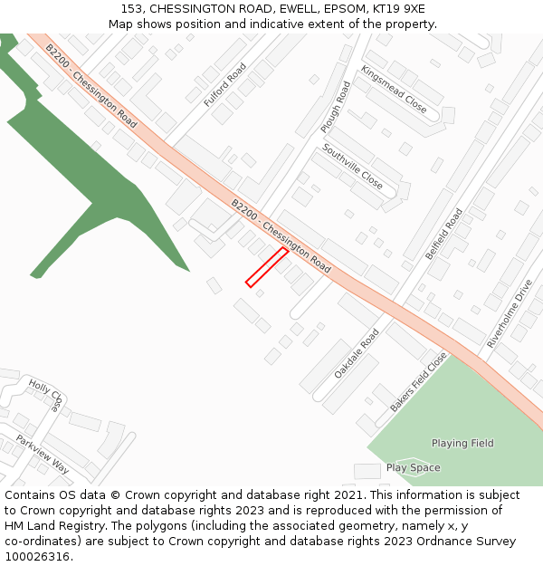 153, CHESSINGTON ROAD, EWELL, EPSOM, KT19 9XE: Location map and indicative extent of plot