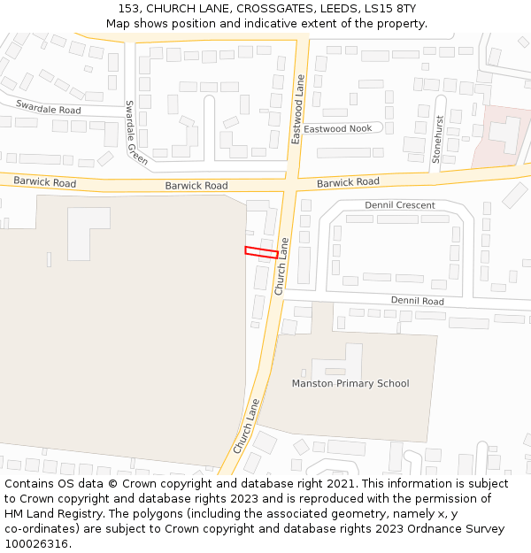 153, CHURCH LANE, CROSSGATES, LEEDS, LS15 8TY: Location map and indicative extent of plot