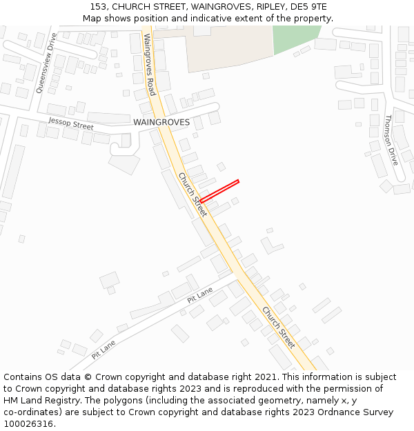 153, CHURCH STREET, WAINGROVES, RIPLEY, DE5 9TE: Location map and indicative extent of plot