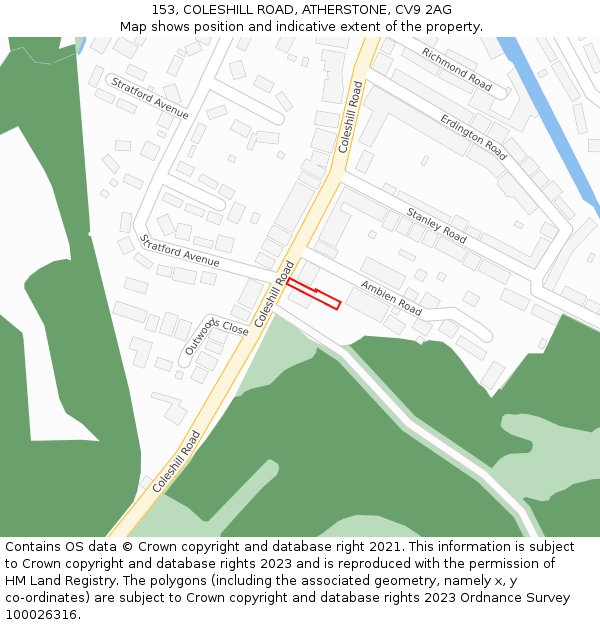 153, COLESHILL ROAD, ATHERSTONE, CV9 2AG: Location map and indicative extent of plot