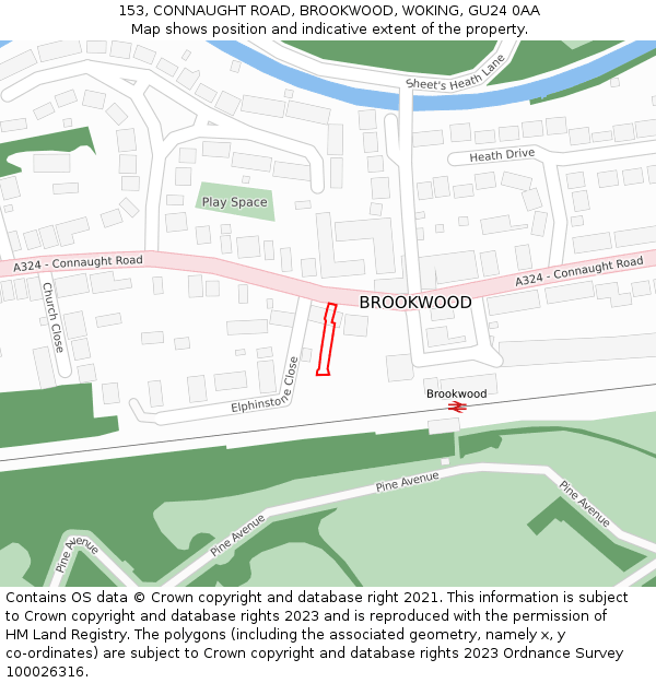 153, CONNAUGHT ROAD, BROOKWOOD, WOKING, GU24 0AA: Location map and indicative extent of plot