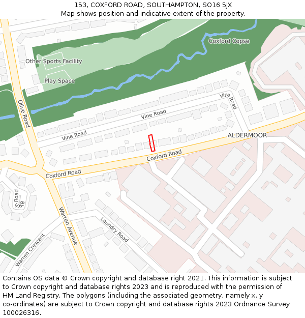 153, COXFORD ROAD, SOUTHAMPTON, SO16 5JX: Location map and indicative extent of plot