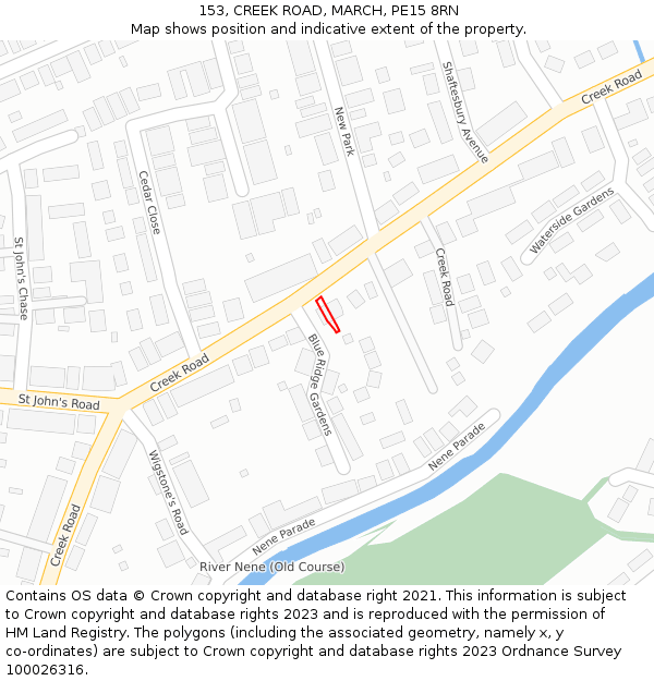 153, CREEK ROAD, MARCH, PE15 8RN: Location map and indicative extent of plot