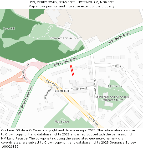153, DERBY ROAD, BRAMCOTE, NOTTINGHAM, NG9 3GZ: Location map and indicative extent of plot