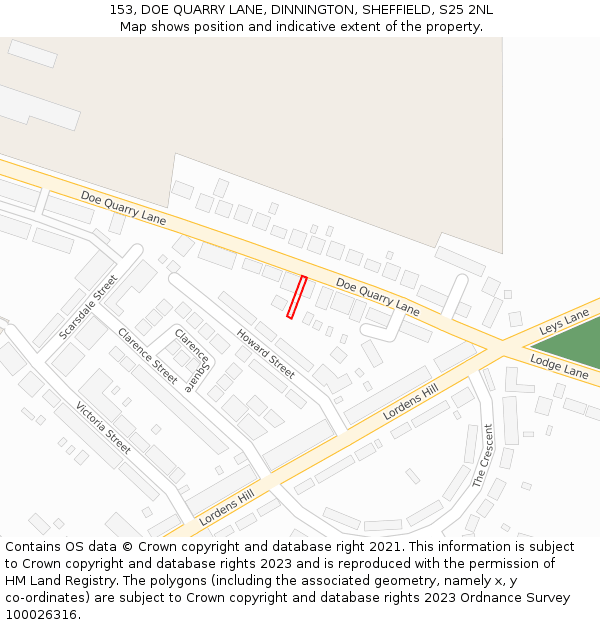 153, DOE QUARRY LANE, DINNINGTON, SHEFFIELD, S25 2NL: Location map and indicative extent of plot