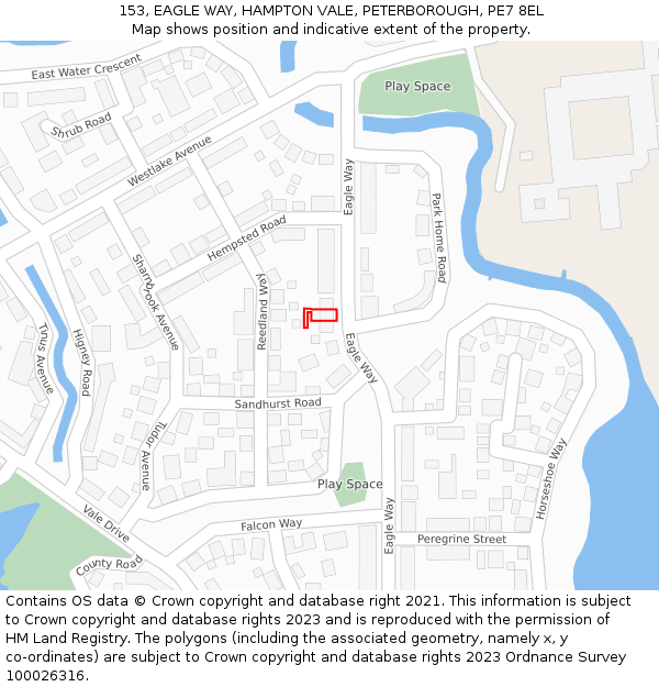 153, EAGLE WAY, HAMPTON VALE, PETERBOROUGH, PE7 8EL: Location map and indicative extent of plot