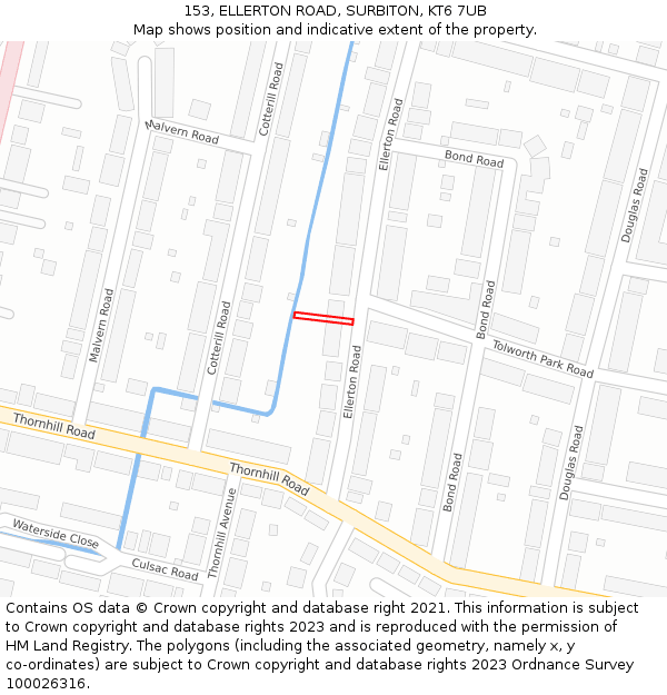 153, ELLERTON ROAD, SURBITON, KT6 7UB: Location map and indicative extent of plot