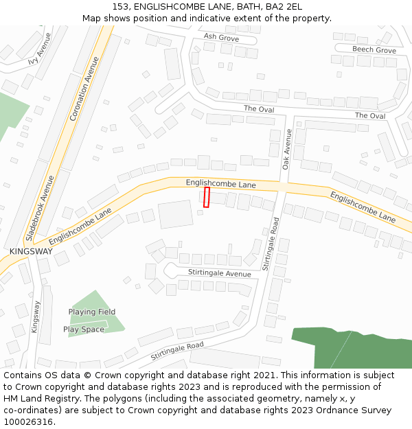 153, ENGLISHCOMBE LANE, BATH, BA2 2EL: Location map and indicative extent of plot