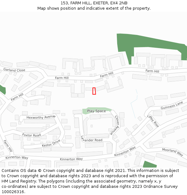 153, FARM HILL, EXETER, EX4 2NB: Location map and indicative extent of plot
