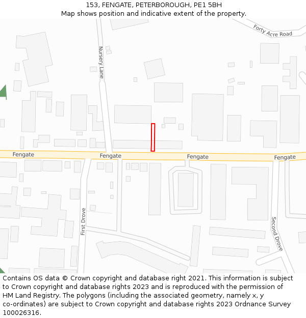 153, FENGATE, PETERBOROUGH, PE1 5BH: Location map and indicative extent of plot