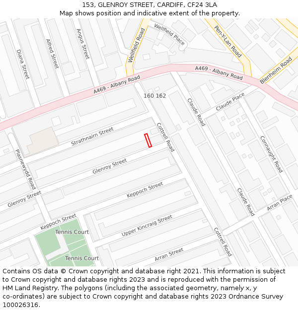153, GLENROY STREET, CARDIFF, CF24 3LA: Location map and indicative extent of plot