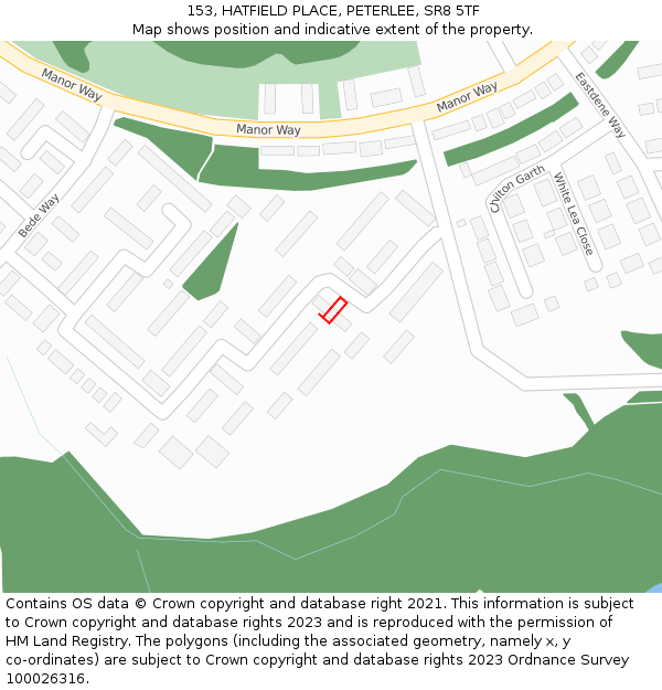 153, HATFIELD PLACE, PETERLEE, SR8 5TF: Location map and indicative extent of plot